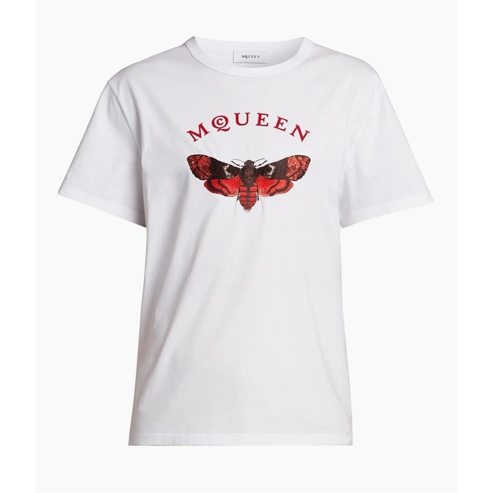 Alexander McQueen moth, embroidered cotton T-shirt size medium, NWT Italy